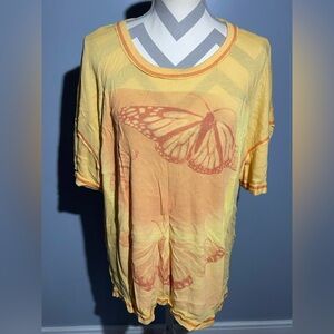We The Free Yellow Butterfly Short Sleeve Top